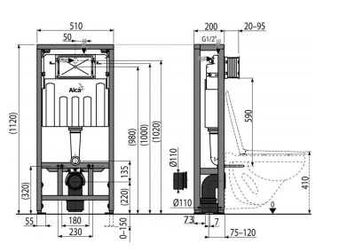 AM116/1120 Solomodul Alcaplast установочные размеры
